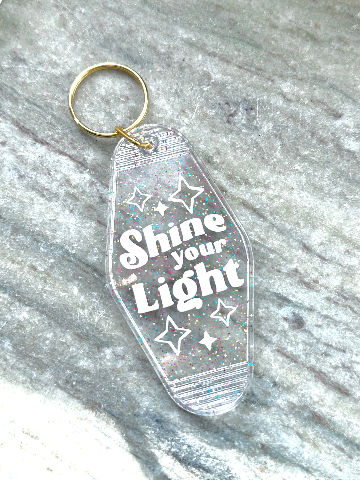 Shine your Light, Rainbow Glitter Clear Keychain