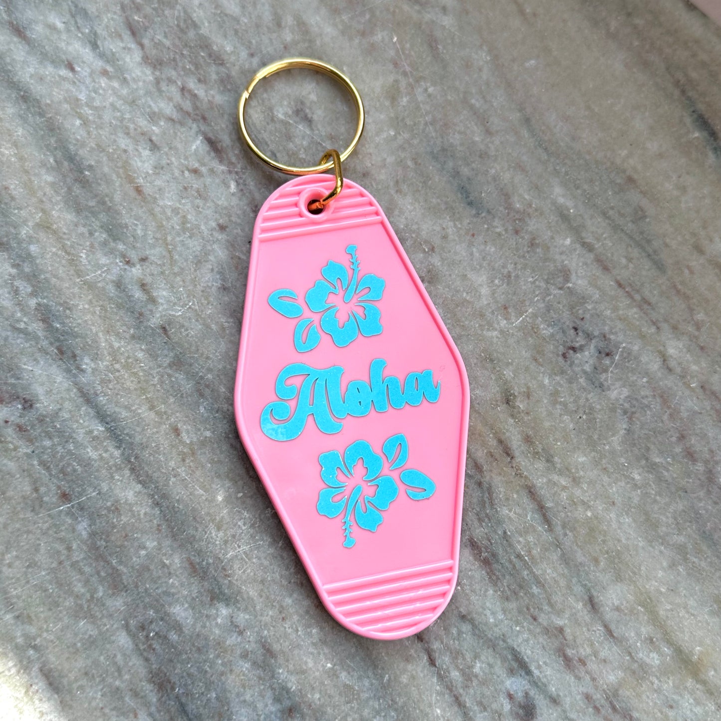 Aloha and Hibiscus Pink Keychain