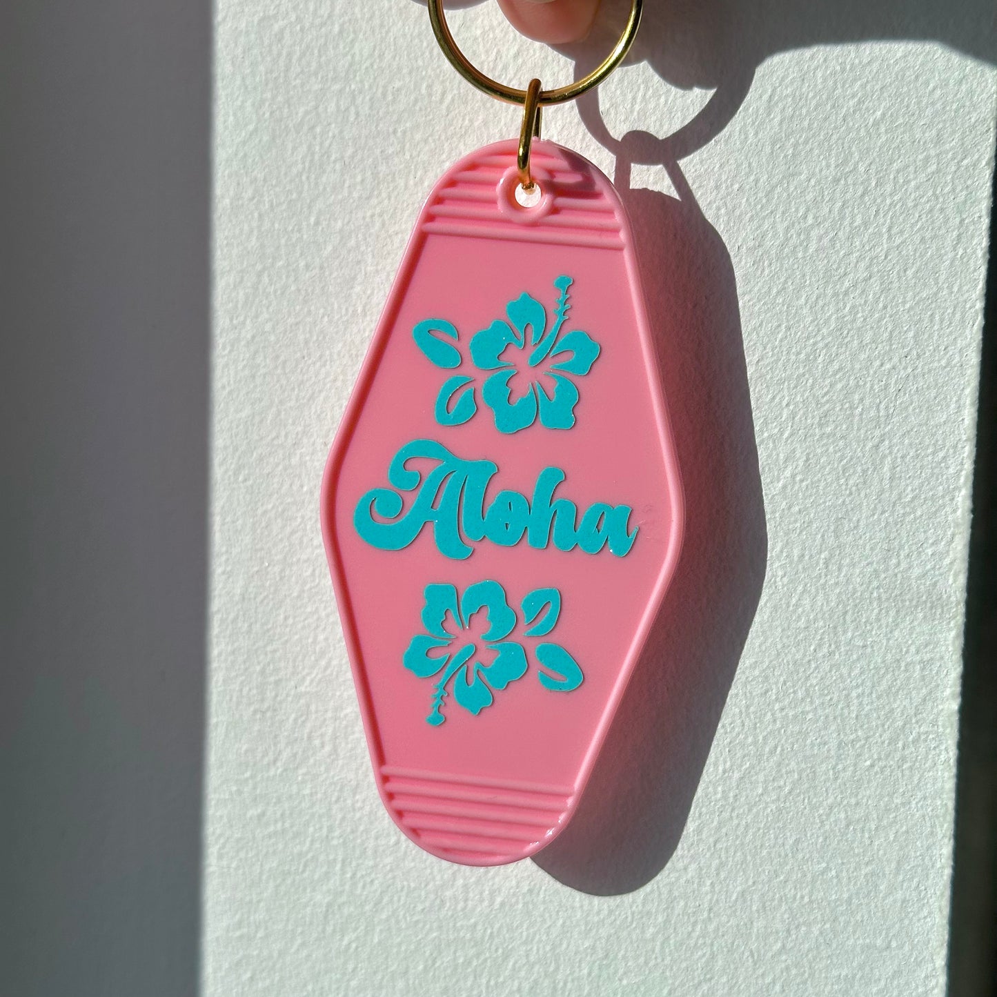 Aloha and Hibiscus Pink Keychain