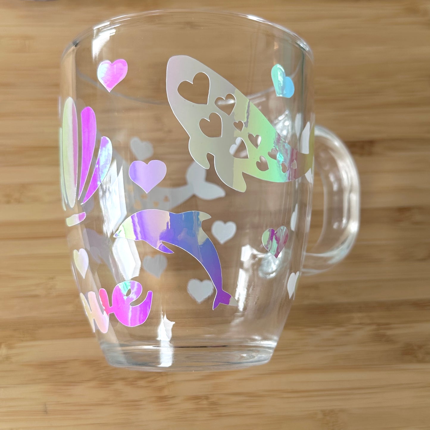 Precious whales, dolphins and sunrise shell glass mug