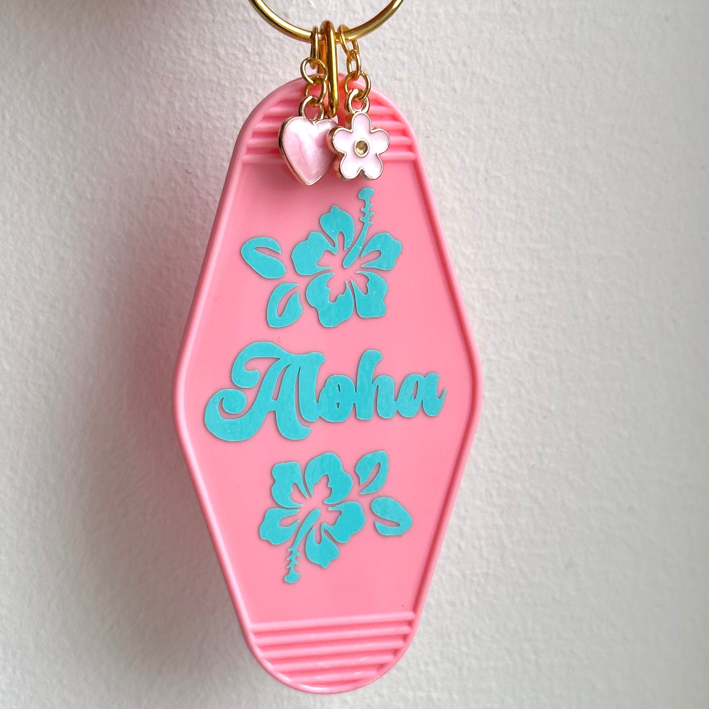 Aloha and Hibiscus Pink Keychain