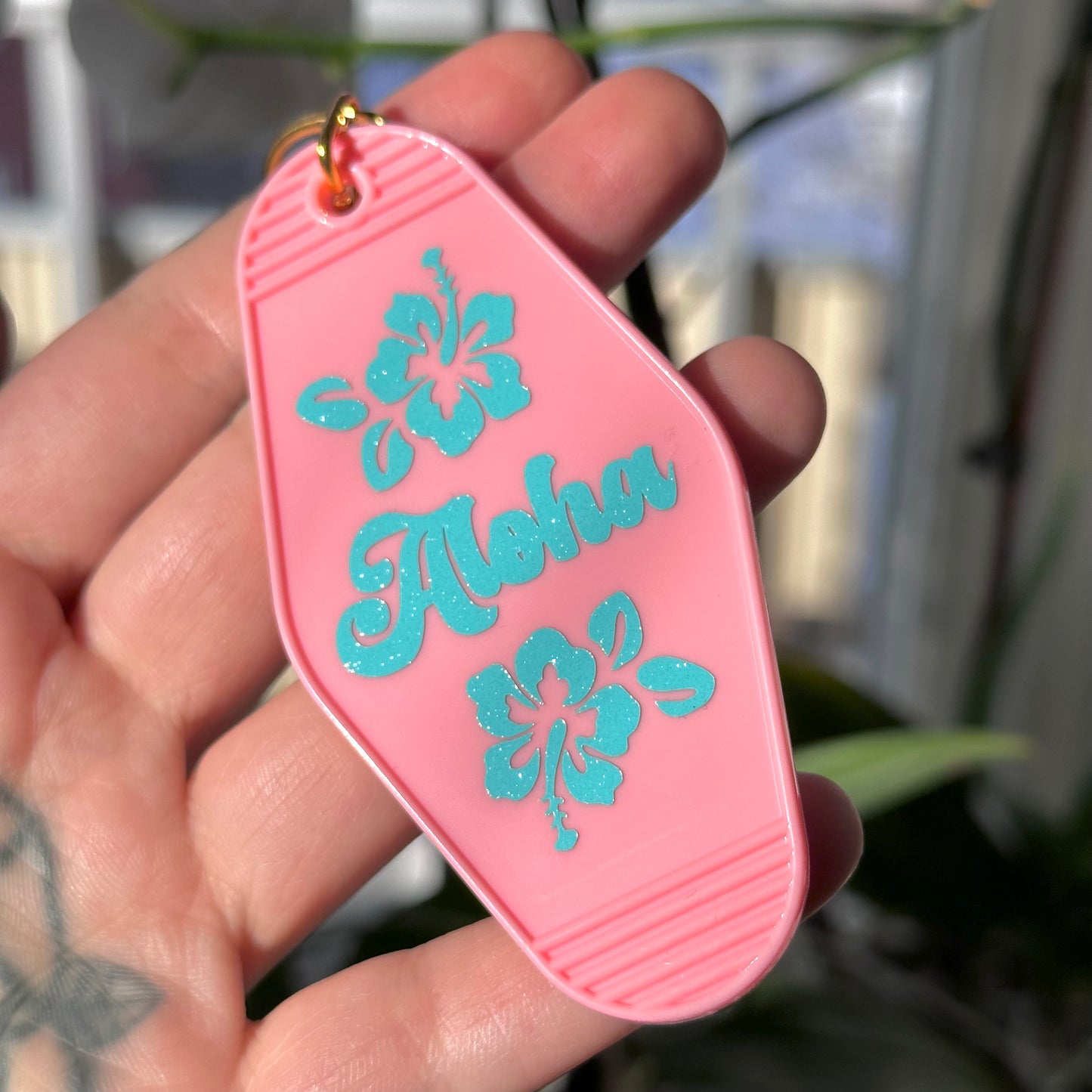 Aloha and Hibiscus Pink Keychain