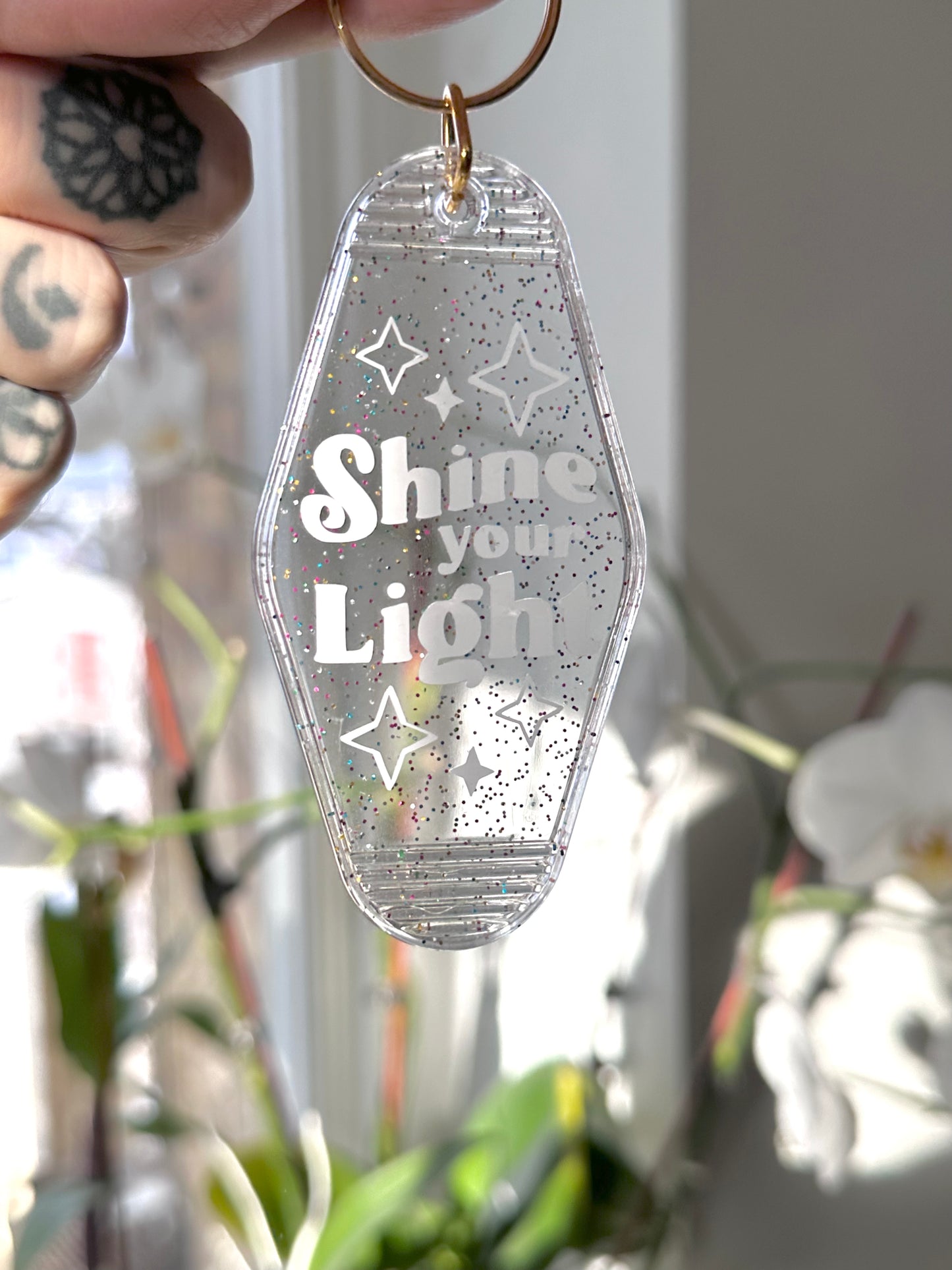 Shine your Light, Rainbow Glitter Clear Keychain