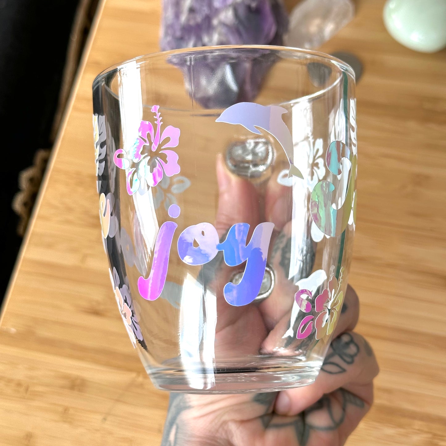 RESERVED Tropical Joy, Love and Jesus glass mug